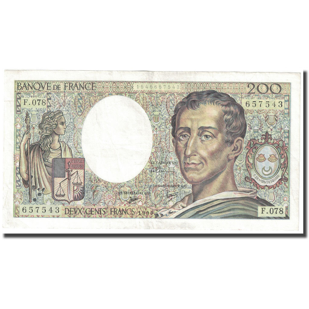 France, 200 Francs, Montesquieu, 1990, SUP, Fayette:70.10a, KM:155d