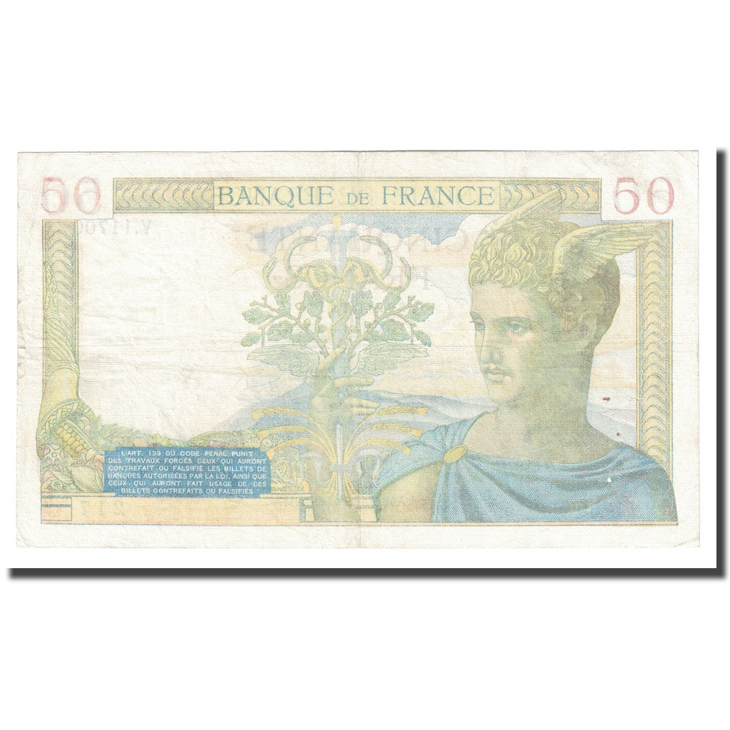 Francia, 50 Francs, Cérès, 1939, 1939-12-21, BB, Fayette:18.36, KM:85b