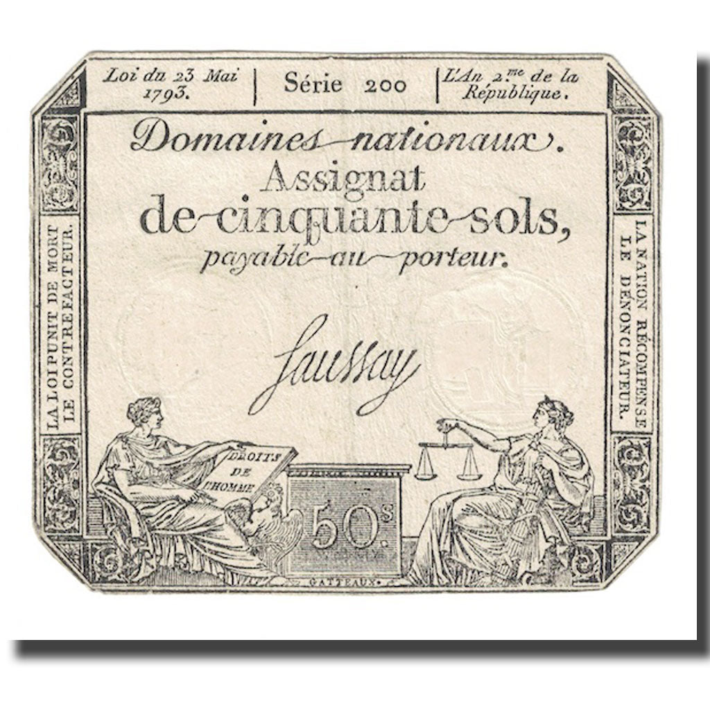 França, 50 Sols, 1793, 1793-05-23, AU(50-53), Fayette:ass42e, KM:A70a