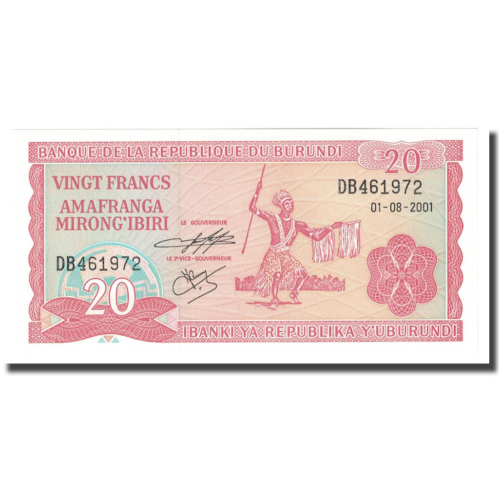 Billete, 20 Francs, 2001, Burundi, 2001-08-01, KM:27d, UNC