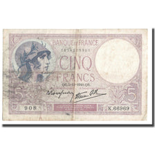 Francia, 5 Francs, Violet, 1940, 1940-12-05, BC+, Fayette:4.16, KM:83