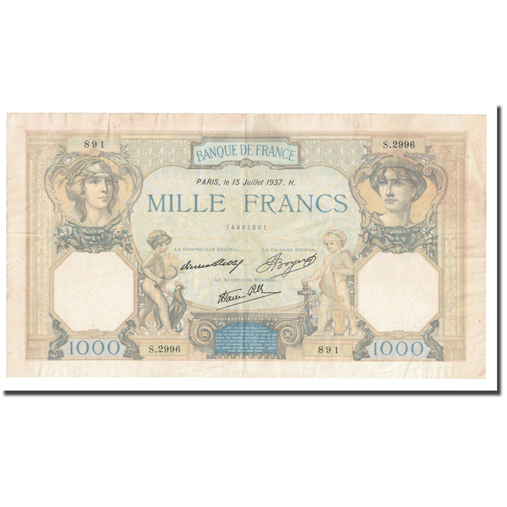 Francja, 1000 Francs, Cérès et Mercure, 1937, 1937-07-15, AU(50-53)