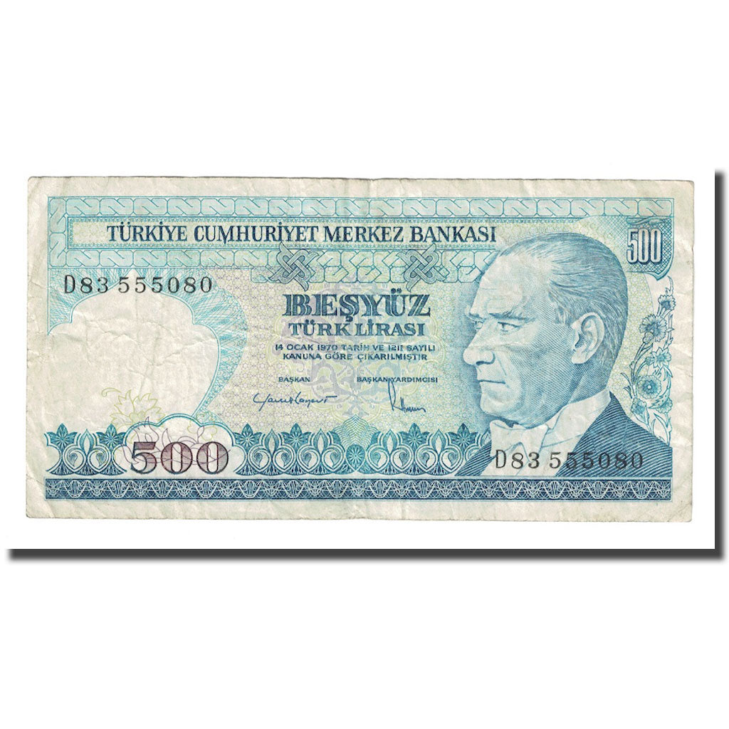 Billete, 500 Lira, L.1970, Turquía, KM:195, BC