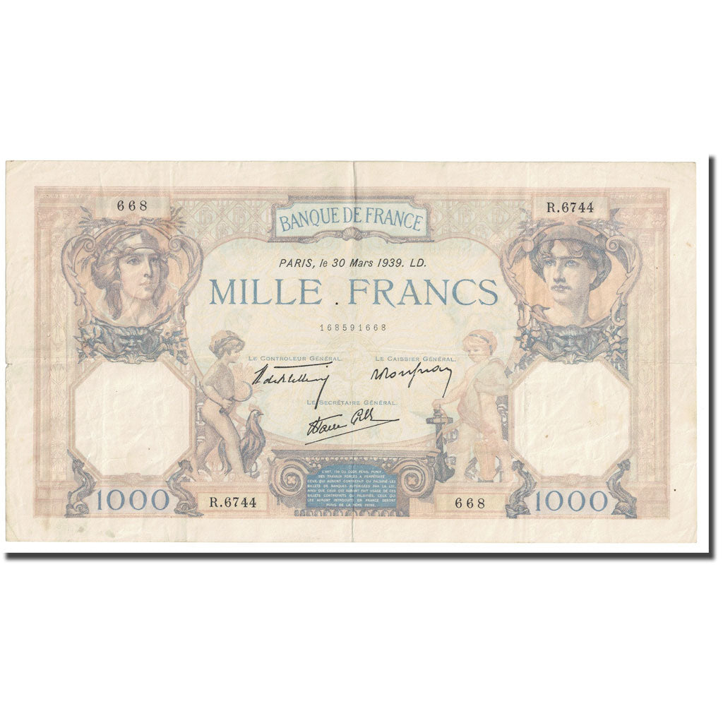 France, 1000 Francs, Cérès et Mercure, 1939, 1939-03-30, TTB, Fayette:38.35