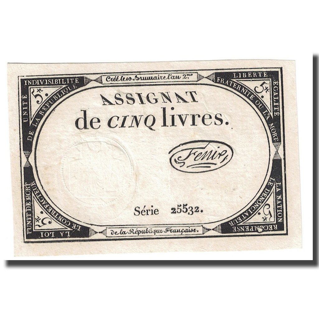 Frankrijk, 5 Livres, 1793, Fenix, 10 brumaire de l'an 2 - (31 octobre 1793)