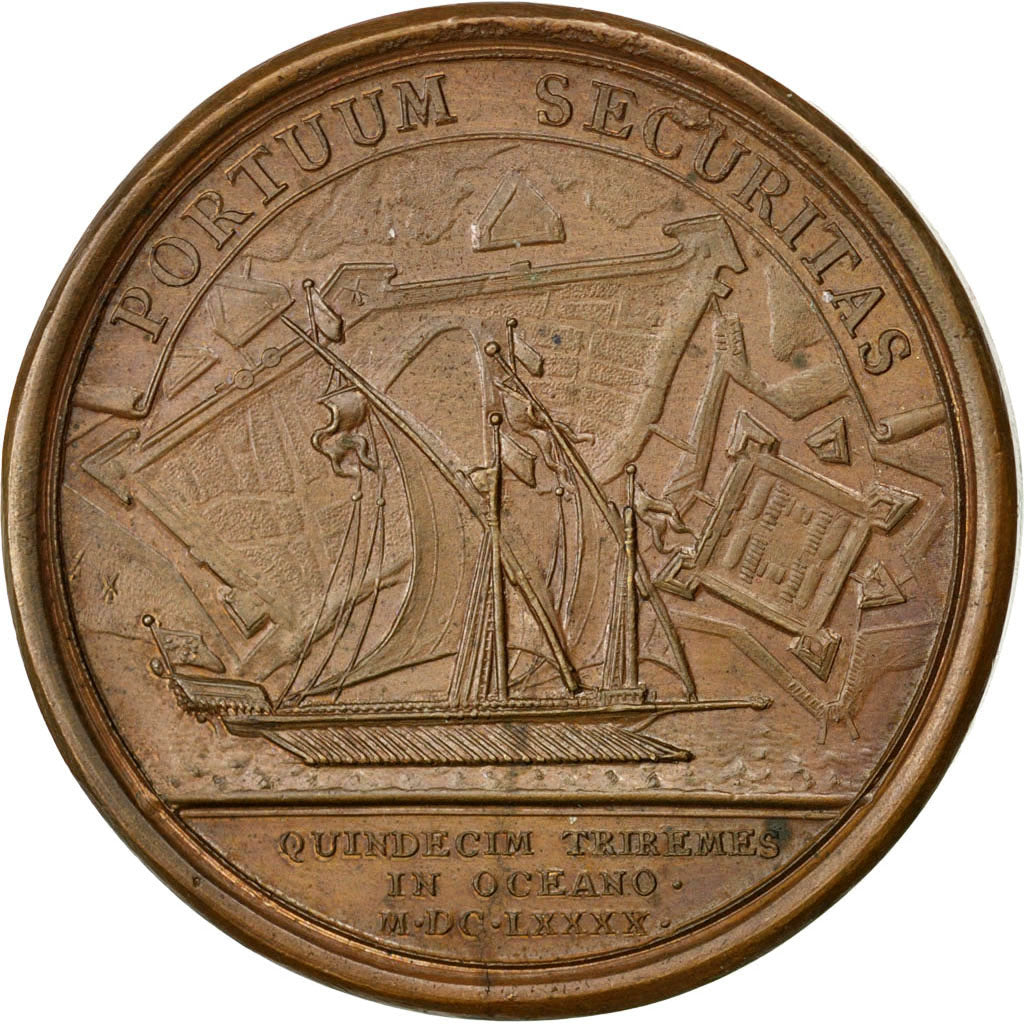FRANCE, Shipping, Louis XIV, Medal, AU(55-58), Copper, 41, Divo #232, 28.60
