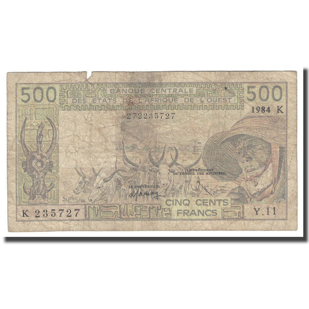 Banknote, West African States, 500 Francs, 1984, KM:706Kg, VF(20-25)