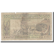 Banknote, West African States, 500 Francs, 1984, KM:706Kg, VF(20-25)