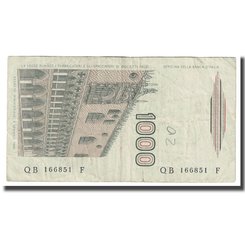 Nota, Itália, 1000 Lire, 1982, 1982-01-06, KM:109b, VF(30-35)