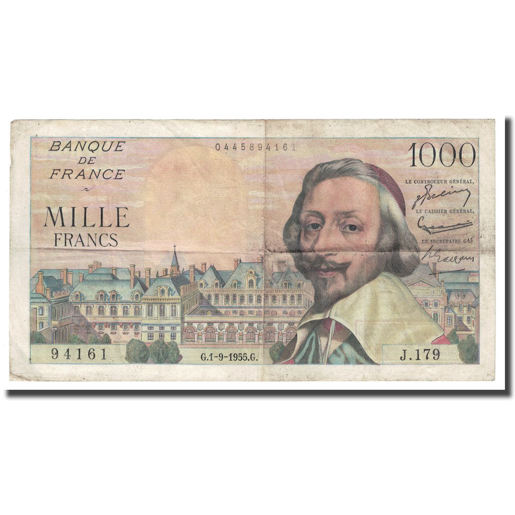France, 1000 Francs, Richelieu, 1955, 1955-09-01, VF(30-35), Fayette:42.15