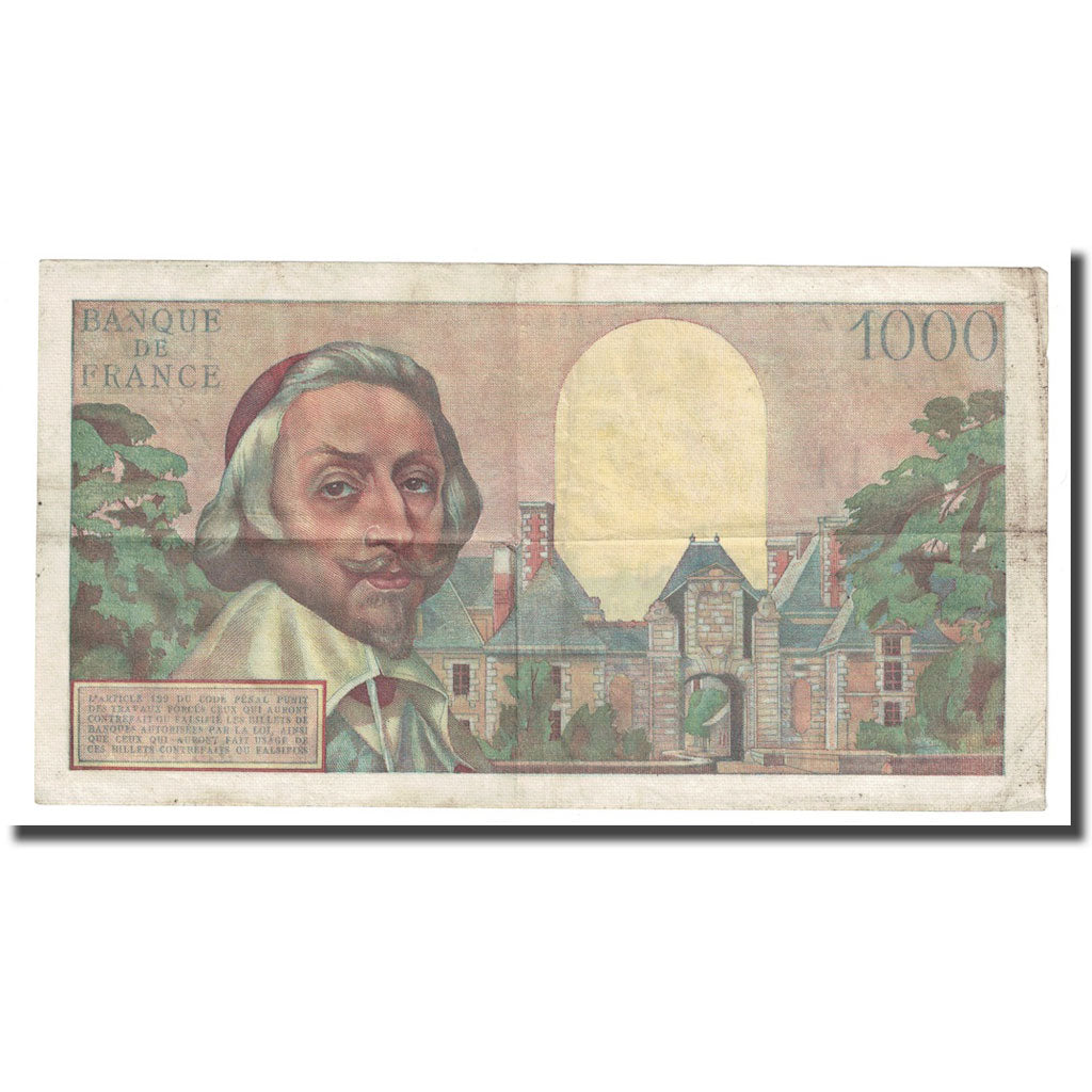 France, 1000 Francs, Richelieu, 1955, 1955-09-01, VF(30-35), Fayette:42.15