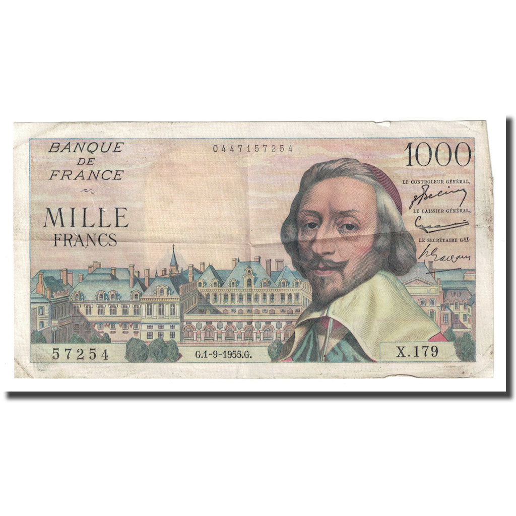 Francia, 1000 Francs, Richelieu, 1955, 1955-09-01, BB, Fayette:42.15, KM:134a