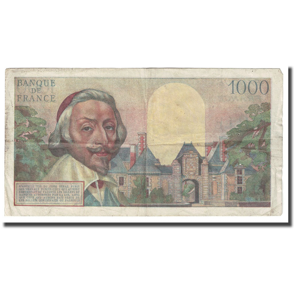 Francia, 1000 Francs, Richelieu, 1955, 1955-03-03, MB+, Fayette:42.13, KM:134a