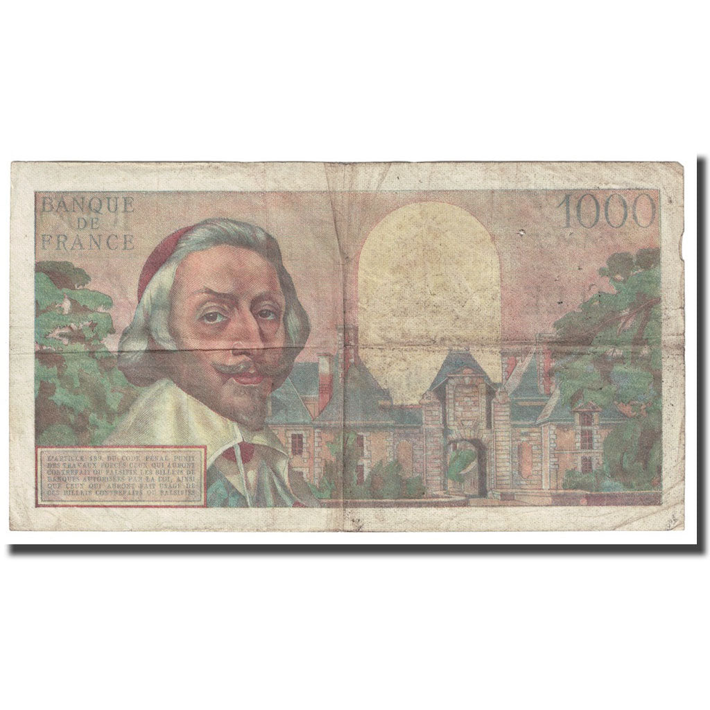 Francia, 1000 Francs, Richelieu, 1955, 1955-03-03, MB+, Fayette:42.15, KM:134a