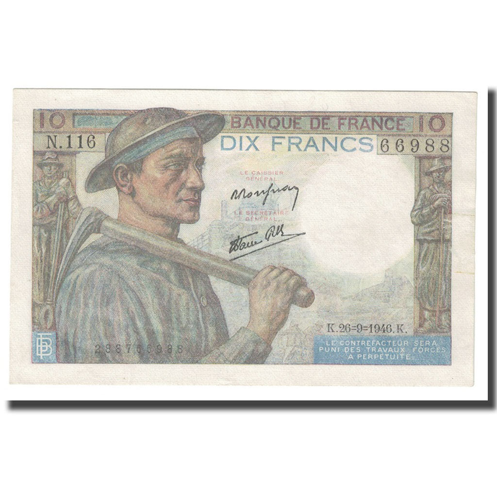 Frankreich, 10 Francs, Mineur, 1946, 1946-09-26, UNZ-, Fayette:8.15, KM:99e
