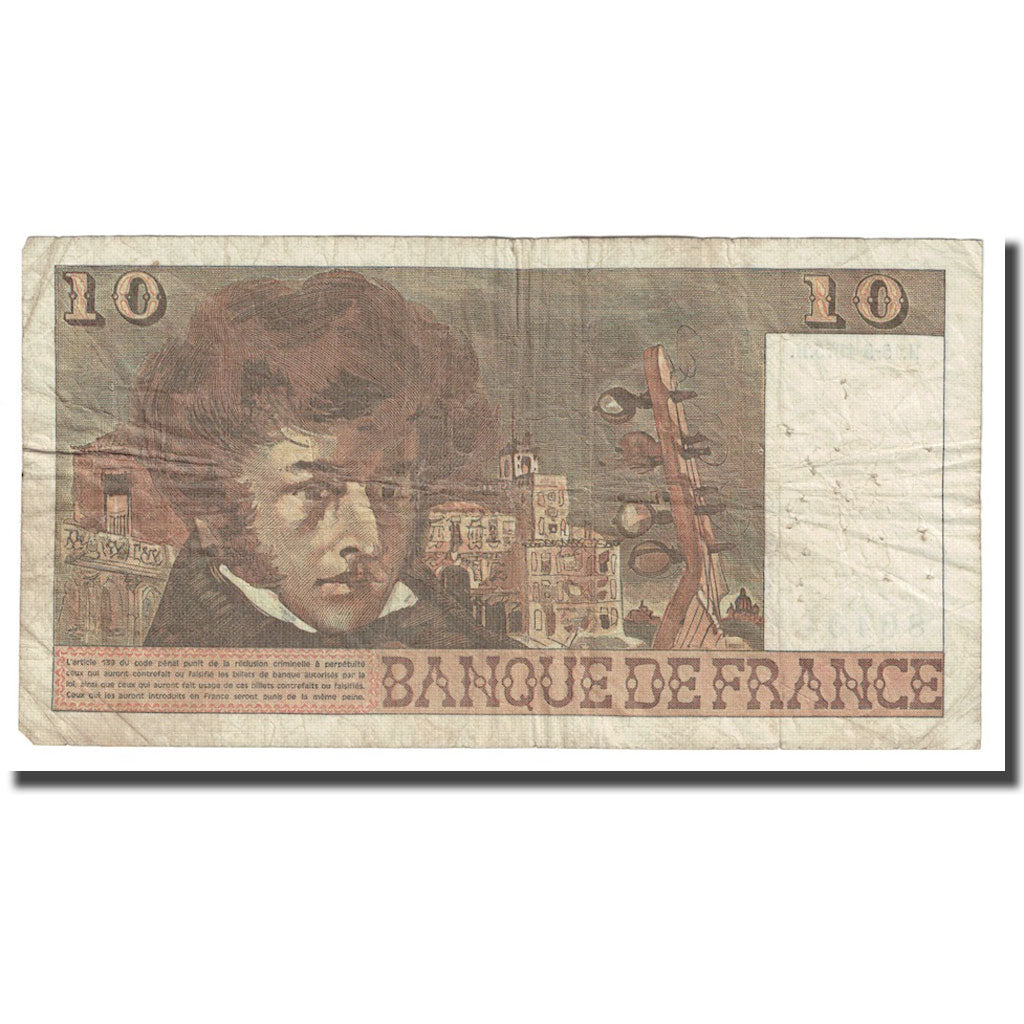 França, 10 Francs, Berlioz, 1975, 1975-05-15, VF(20-25), Fayette:63.10, KM:150b