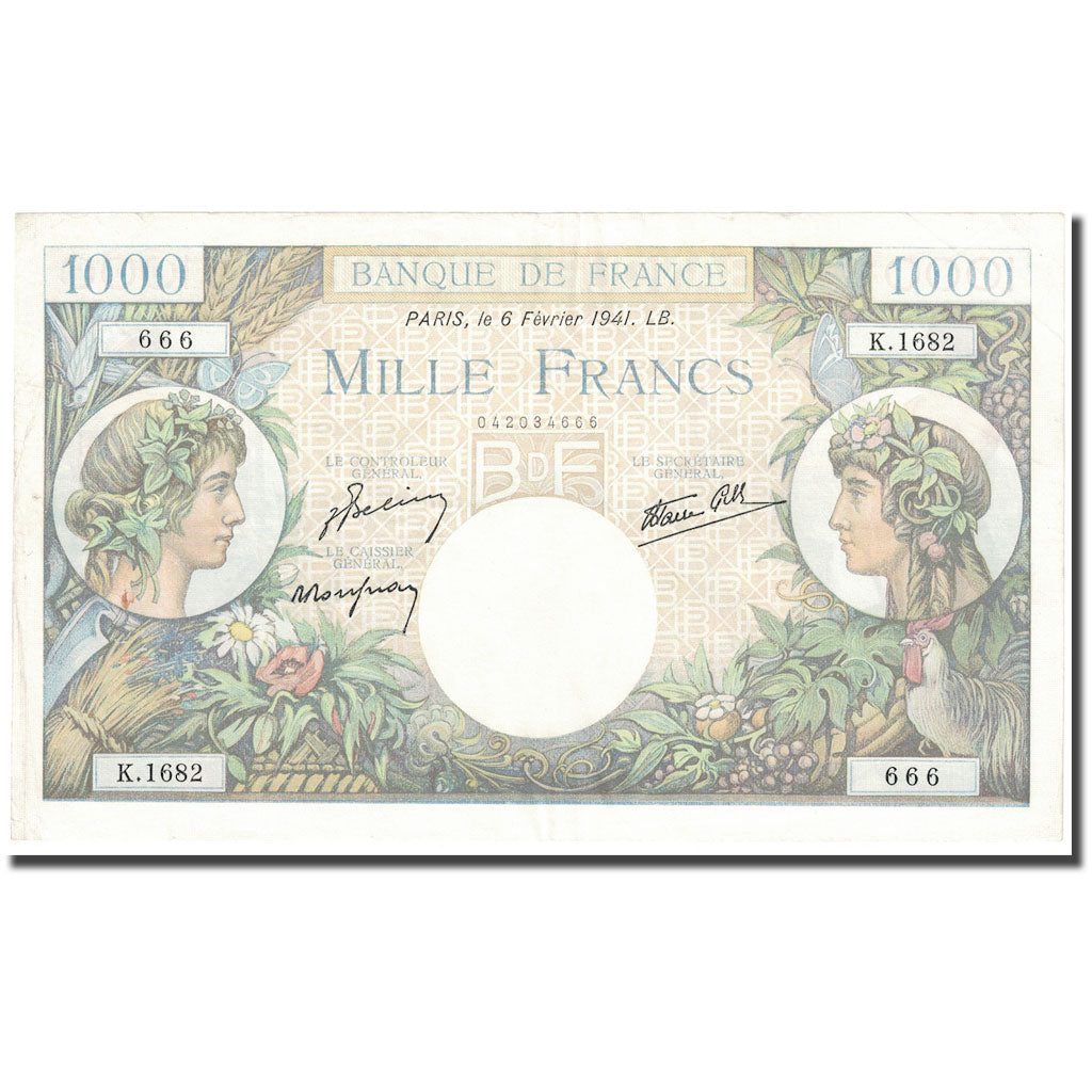 Frankreich, 1000 Francs, Commerce et Industrie, 1941, 1941-02-06, SS+