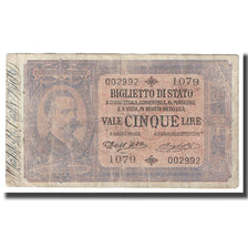 Banconote, Italia, 5 Lire, 1892, 1892-10-25, KM:18c, MB