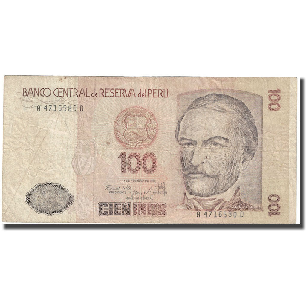 Billete, 100 Intis, 1985, Perú, 1985-02-01, KM:132a, BC+