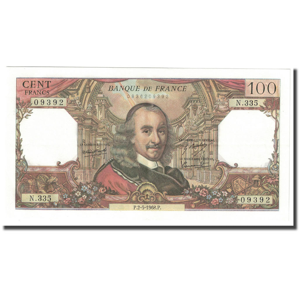 França, 100 Francs, Delacroix, 1968, 1968-05-02, UNC(63), Fayette:65.22