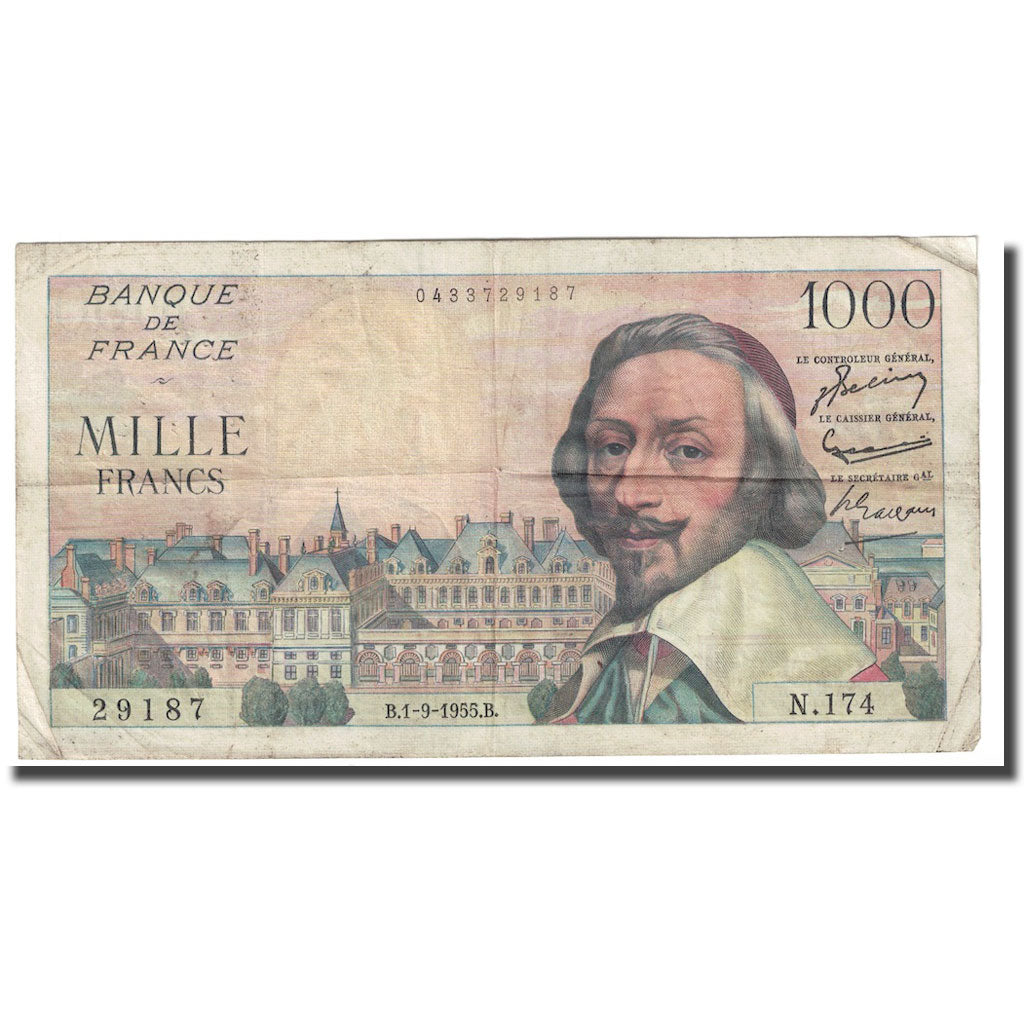 Frankreich, 1000 Francs, Richelieu, 1955, 1955-09-01, S+, Fayette:42.15, KM:134a