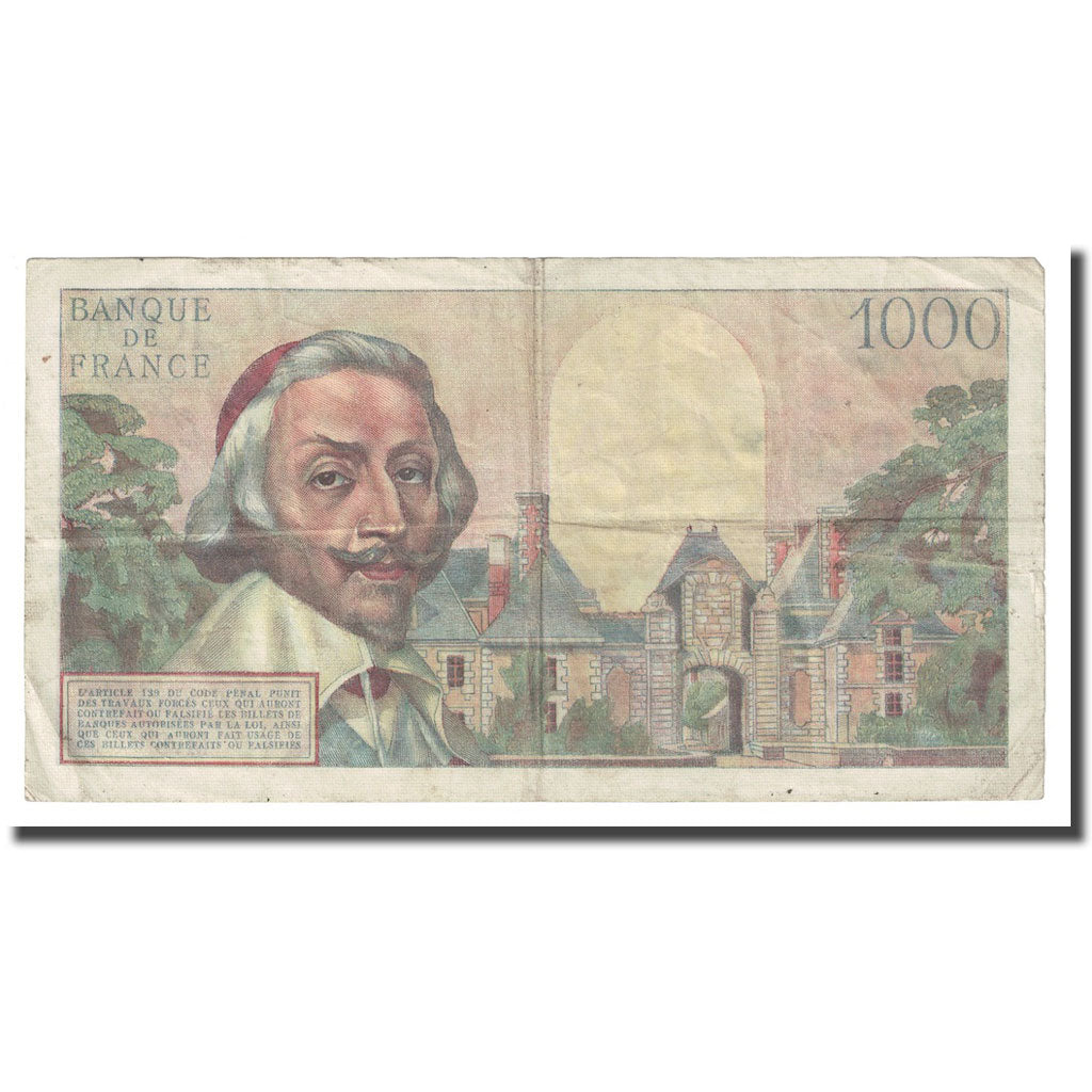 França, 1000 Francs, Richelieu, 1953, 1953-09-03, VF(30-35), Fayette:42.2