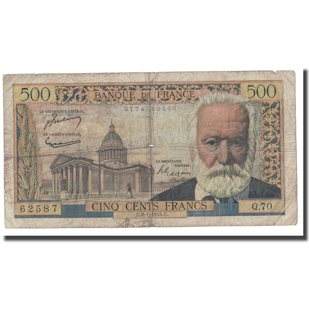 França, 500 Francs, Victor Hugo, 1955, 1955-01-06, F(12-15), Fayette:35.4