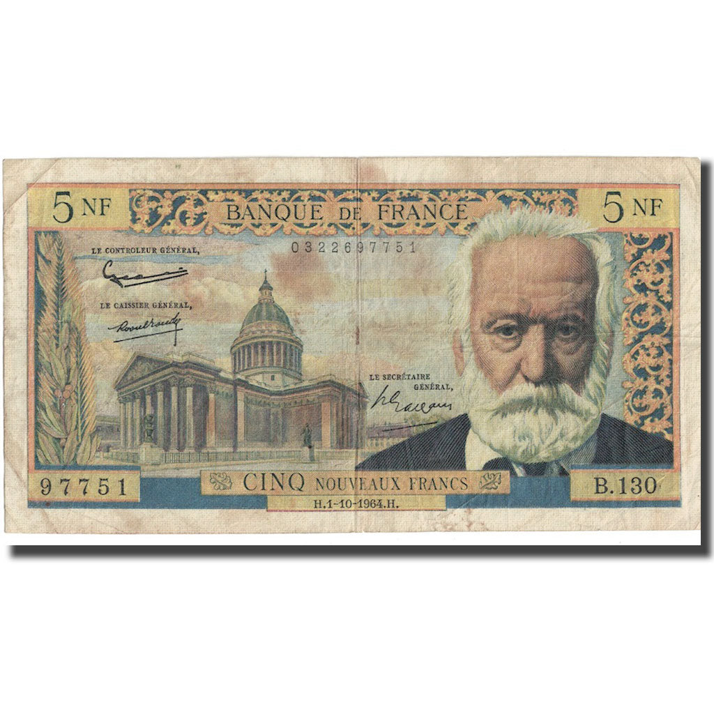 França, 5 Nouveaux Francs, Victor Hugo, 1964, 1964-10-01, VF(20-25)