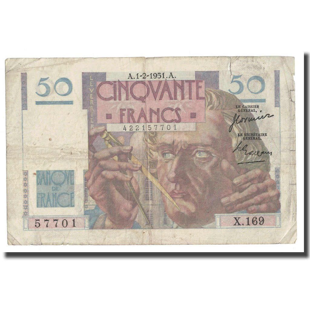 France, 50 Francs, Le Verrier, 1951, 1951-02-01, TB, KM:127c