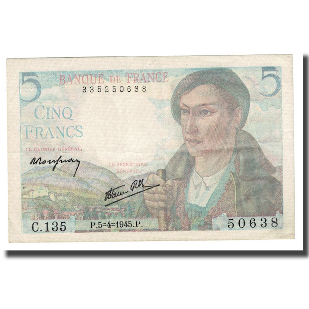 Frankrijk, 5 Francs, Berger, 1945, 1945-04-05, TTB+, Fayette:5.6, KM:98a