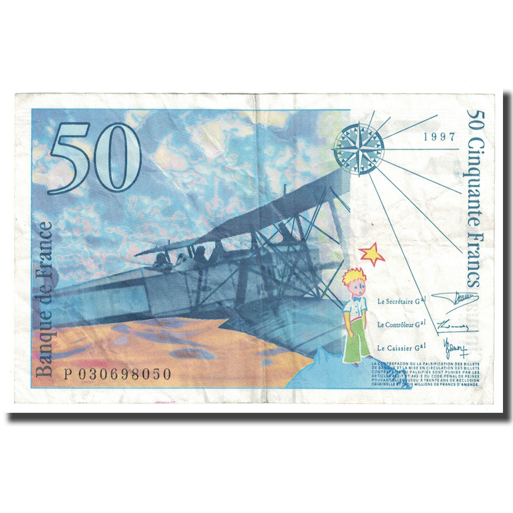 France, 50 Francs, St Exupéry, 1997, AU(50-53), Fayette:73.4, KM:157Ad