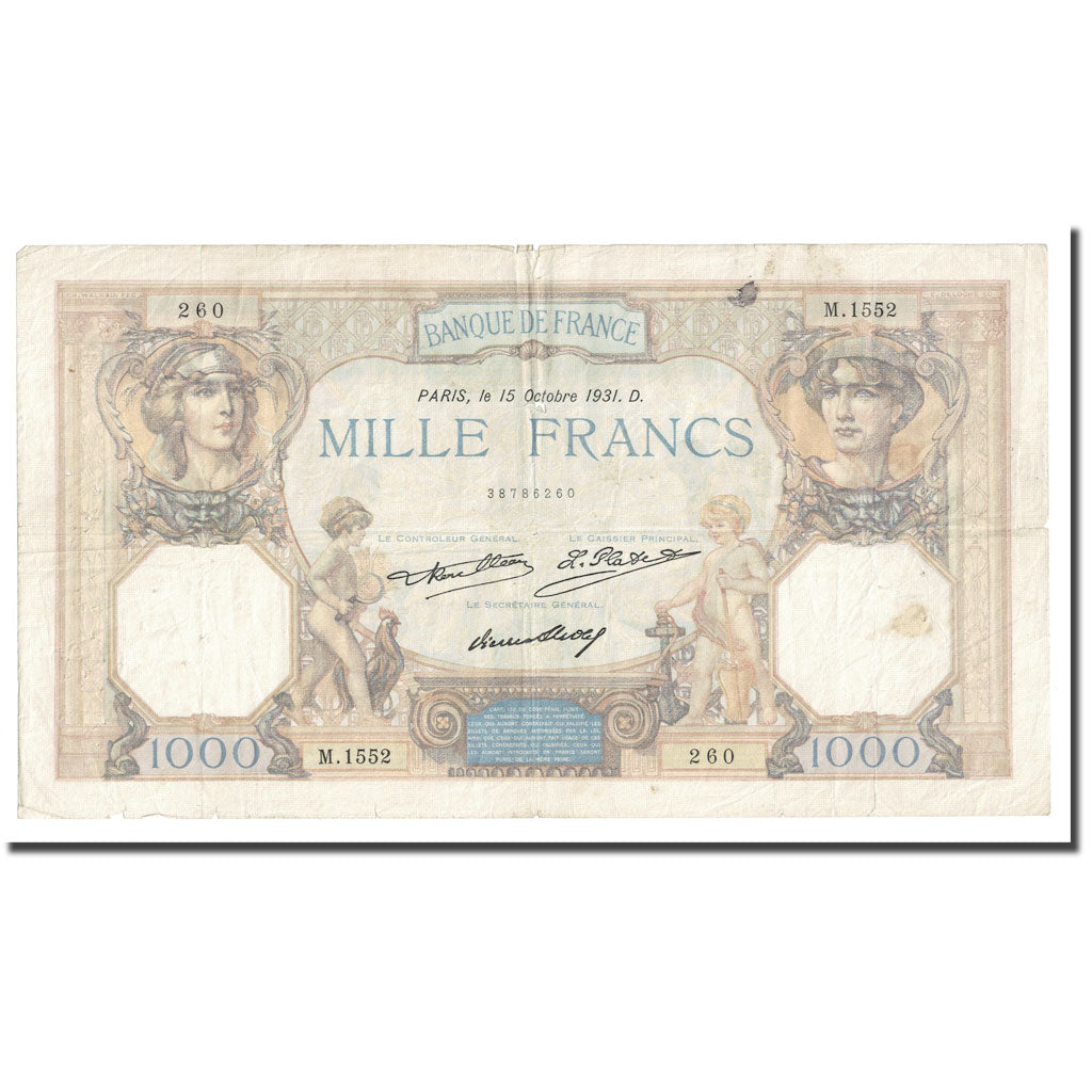 Francia, 1000 Francs, Cérès et Mercure, 1931, 1931-10-15, MB+, Fayette:37.6