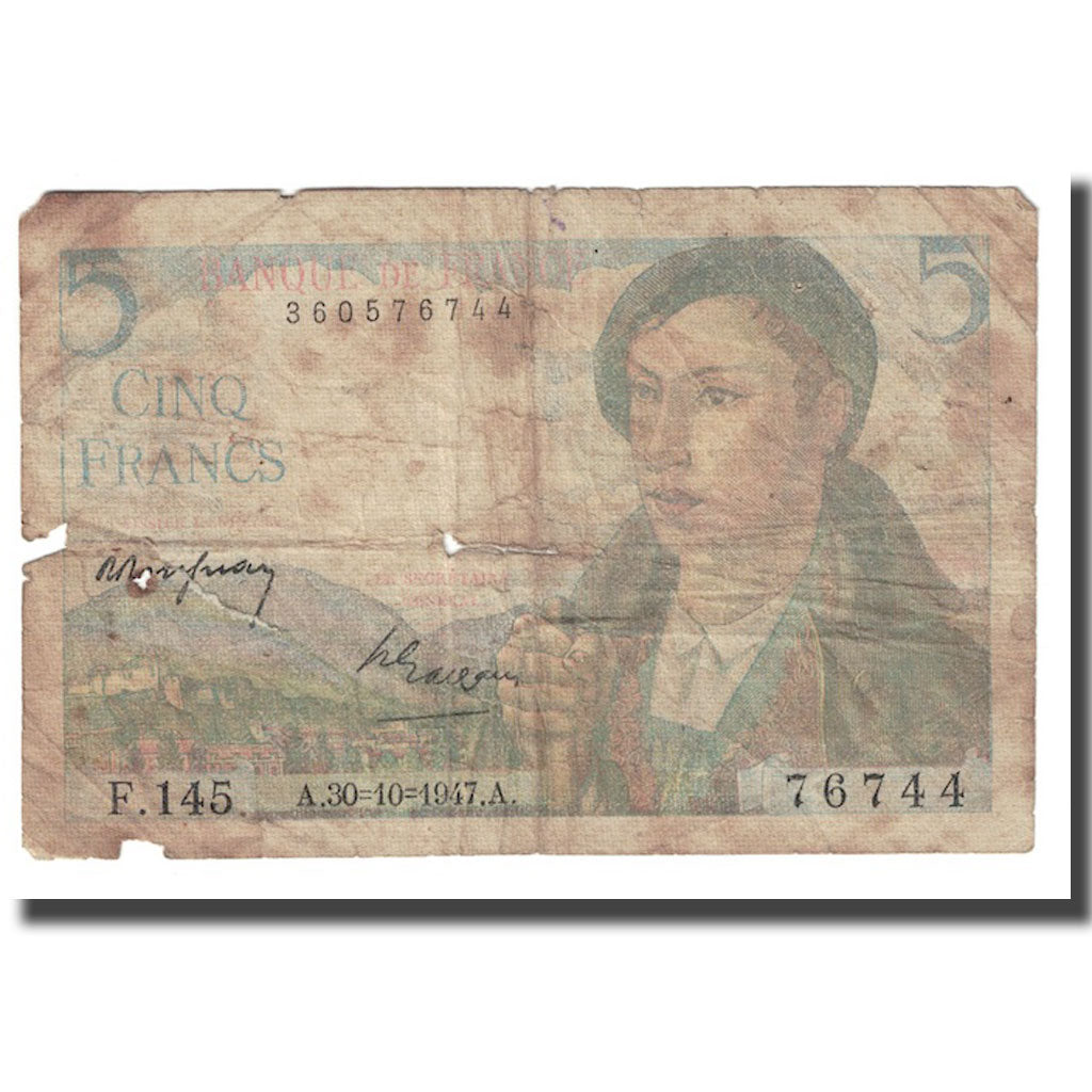 Francja, 5 Francs, Berger, 1947, 1947-10-30, VG(8-10), Fayette:5.7, KM:98b