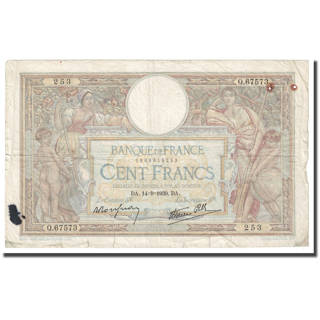 Francia, 100 Francs, Luc Olivier Merson, 1939, 1939-09-14, MB+, Fayette:25.49
