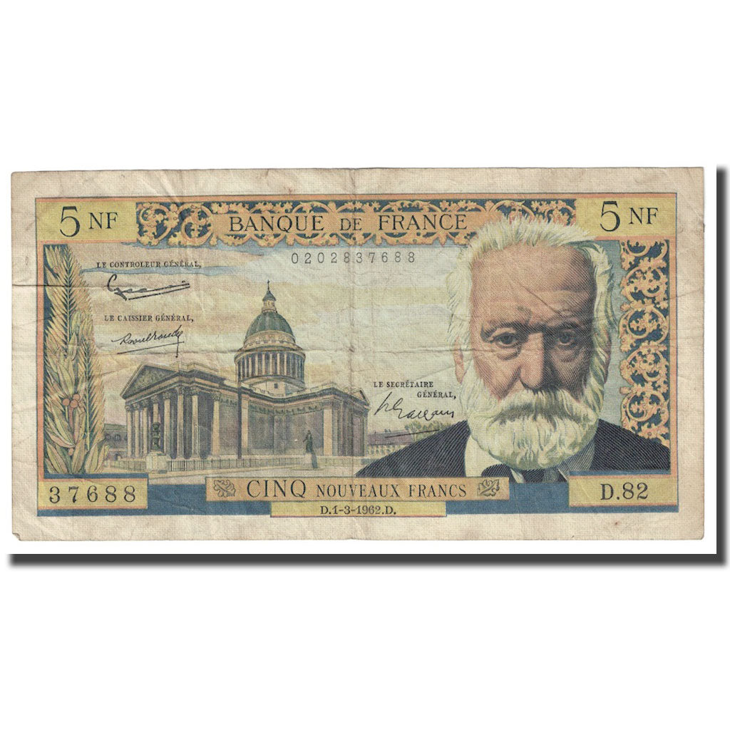 France, 5 Nouveaux Francs, Victor Hugo, 1962, 1962-03-01, VF(30-35)