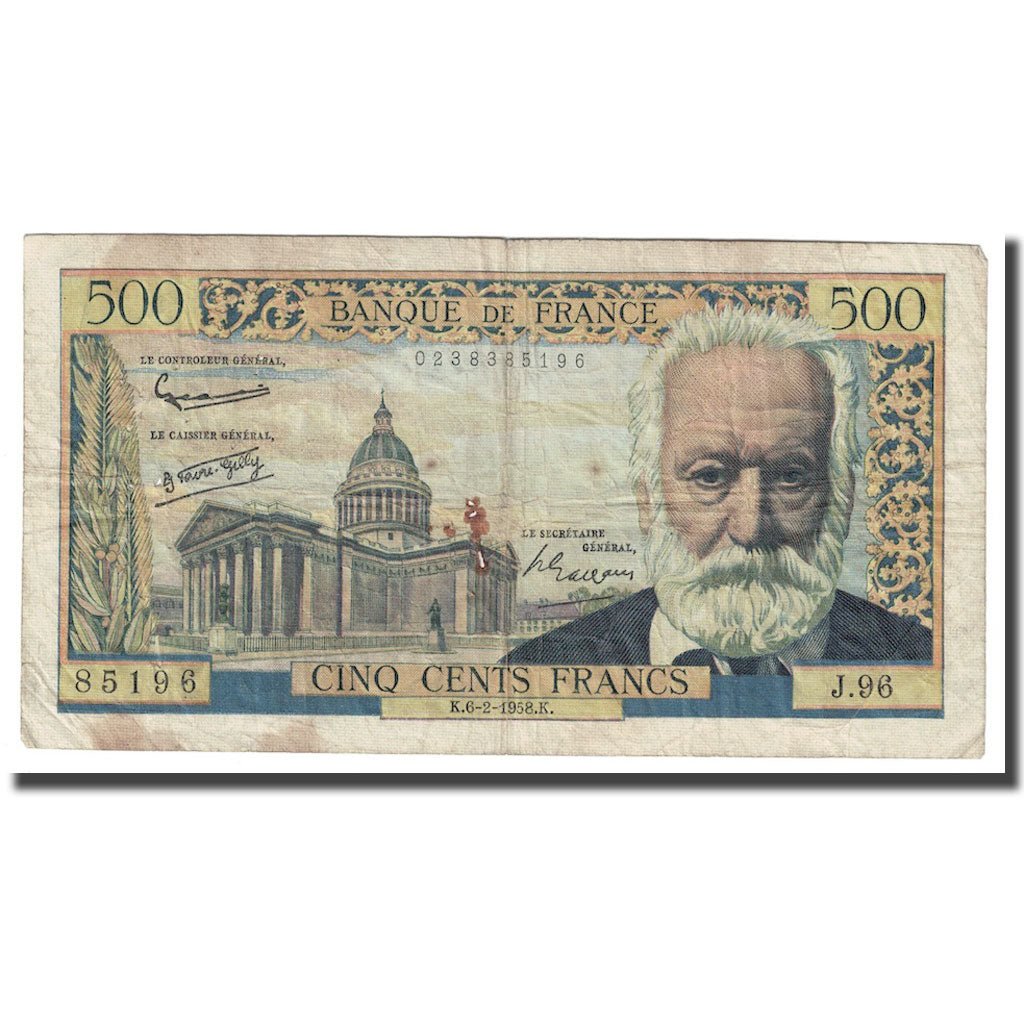 Frankreich, 500 Francs, Victor Hugo, 1958, 1958-02-06, S+, Fayette:35.8, KM:133b