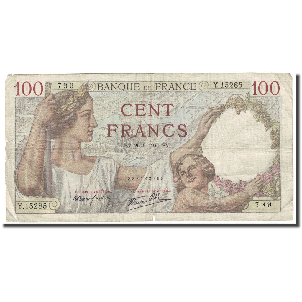 Frankreich, 100 Francs, Sully, 1940, 1940-09-26, SS, Fayette:26.38, KM:94
