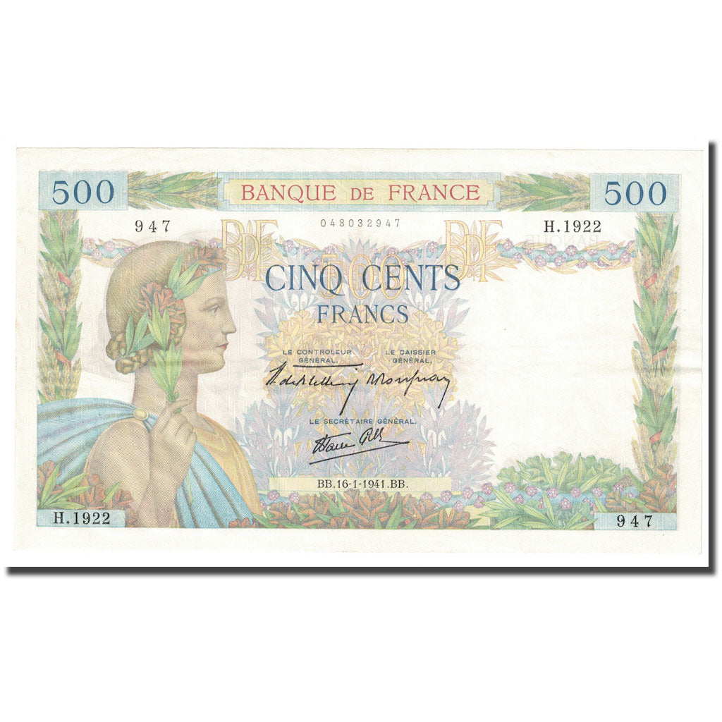 Francia, 500 Francs, La Paix, 1941, 1941-01-16, SPL, Fayette:32.13, KM:95a