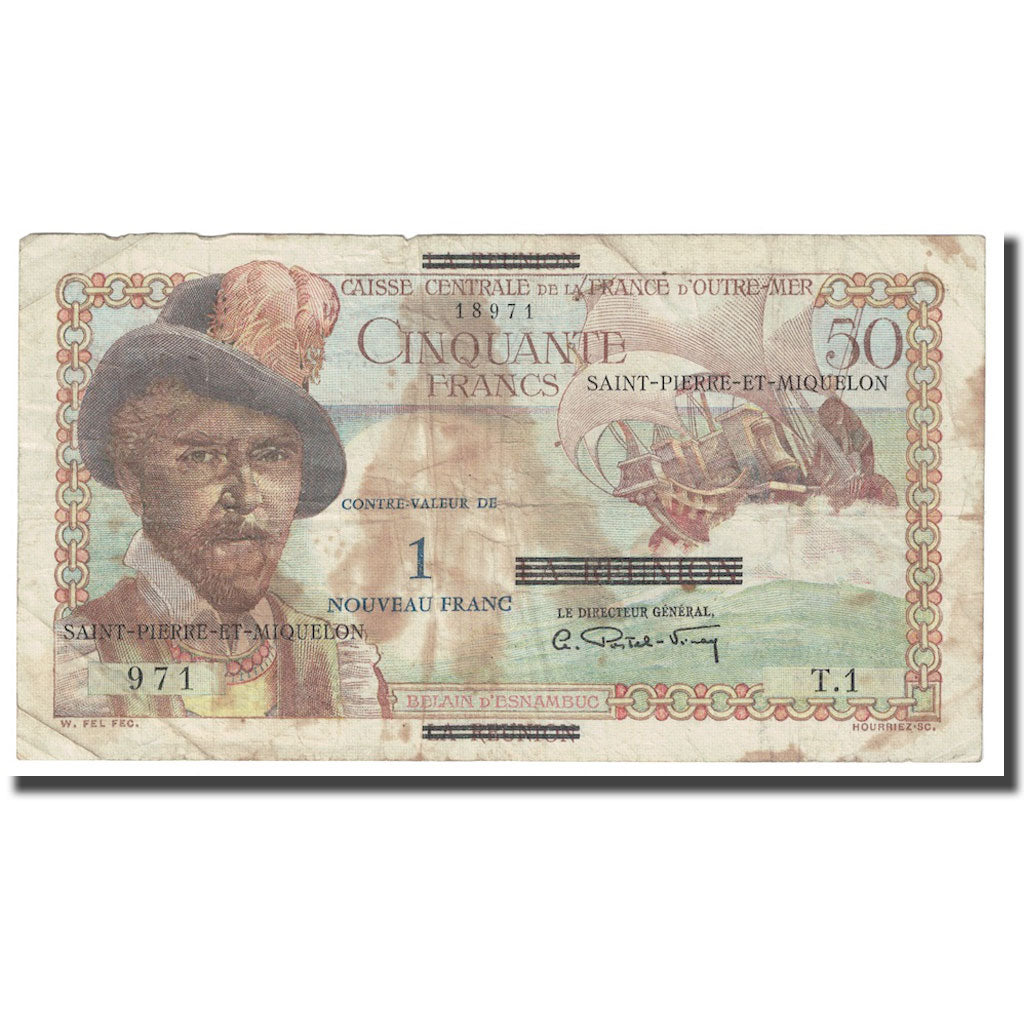 Billet, Saint-Pierre-et-Miquelon, 1 Nouveau Franc on 50 Francs, 1960, KM:30b