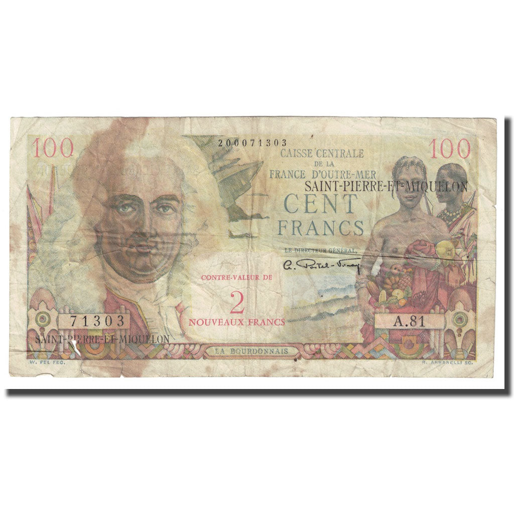 Saint-Pierre-et-Miquelon, 2 Nouveaux Francs on 100 Francs, Undated (1963), TB