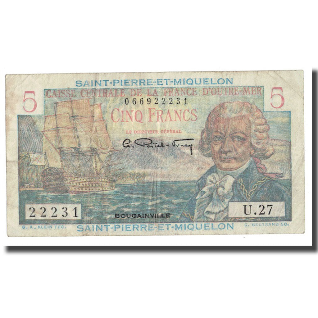 Billet, Saint-Pierre-et-Miquelon, 5 Francs, 1950, Undated (1950-1960), KM:22, TB