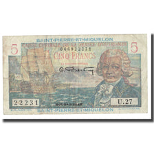 Billet, Saint-Pierre-et-Miquelon, 5 Francs, 1950, Undated (1950-1960), KM:22, TB