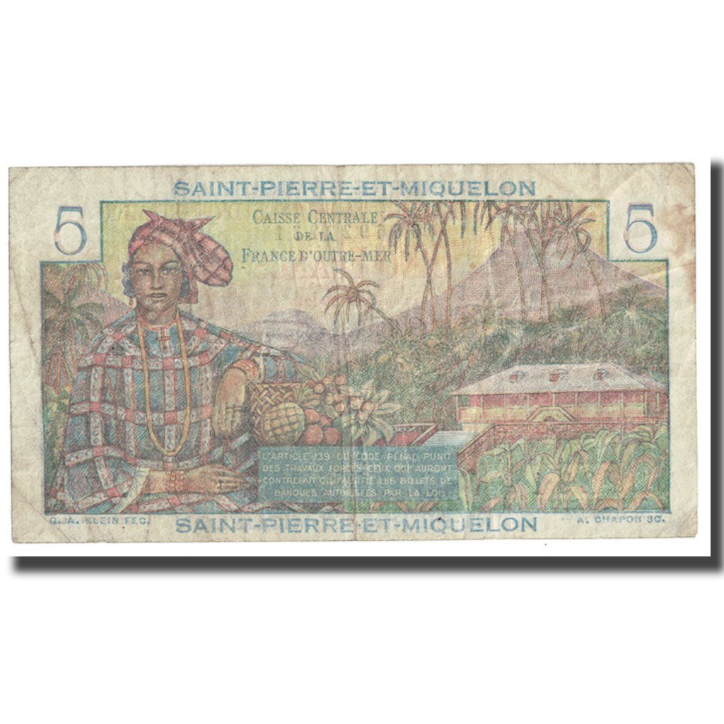 Billet, Saint-Pierre-et-Miquelon, 5 Francs, 1950, Undated (1950-1960), KM:22, TB