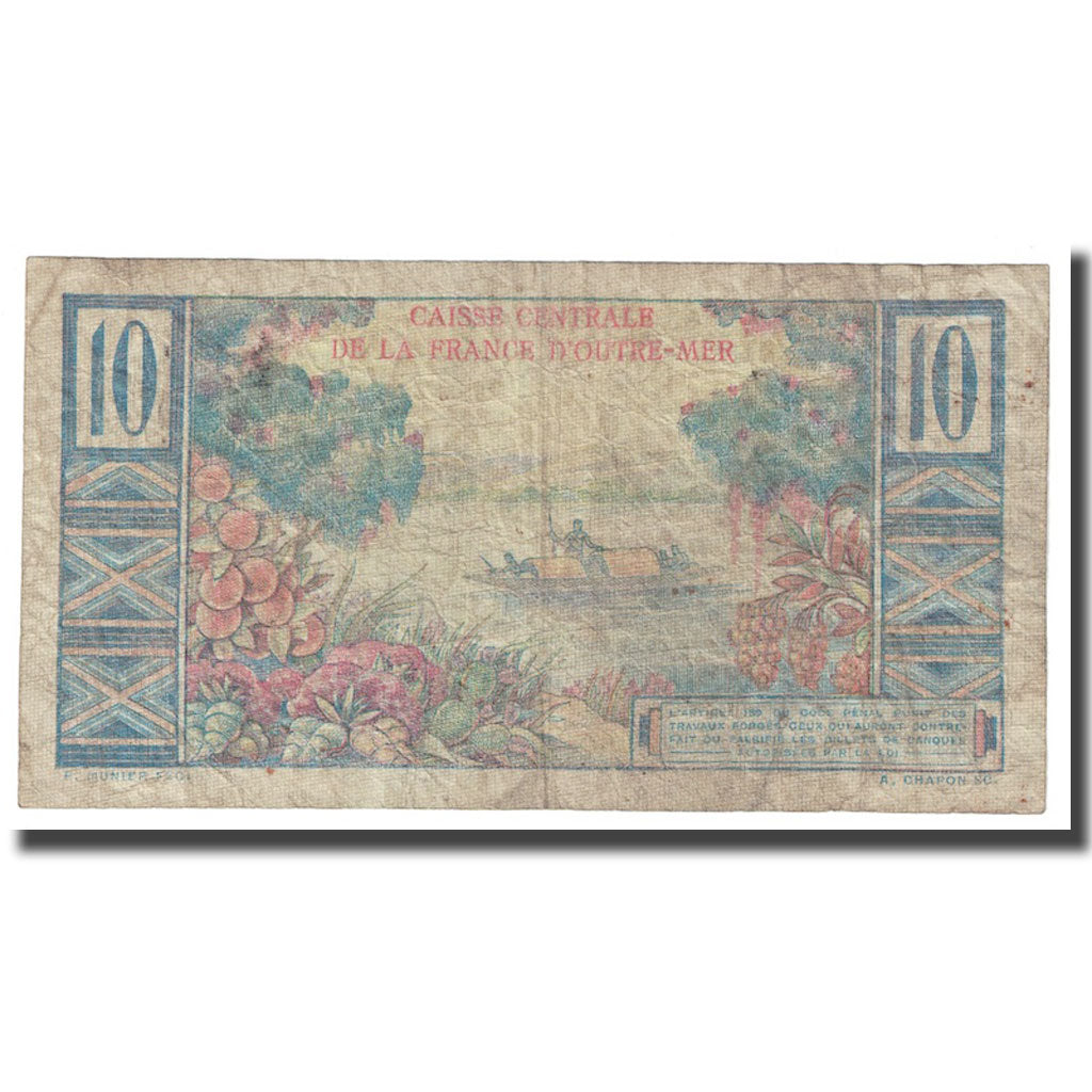 Banconote, Africa equatoriale francese, 10 Francs, Undated (1947), KM:21, B+