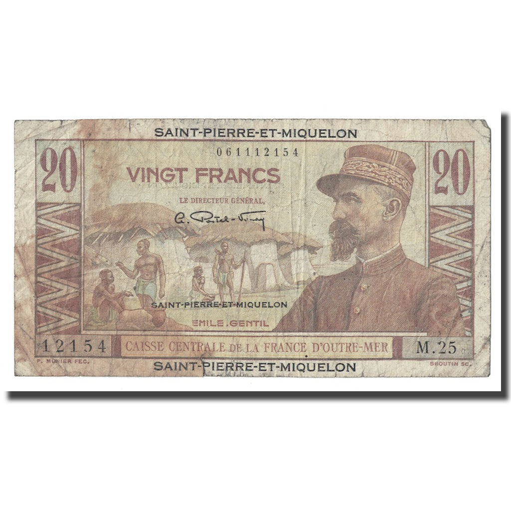São Pedro e Miquelão, 20 Francs, Undated (1950-1960), VG(8-10), KM:24