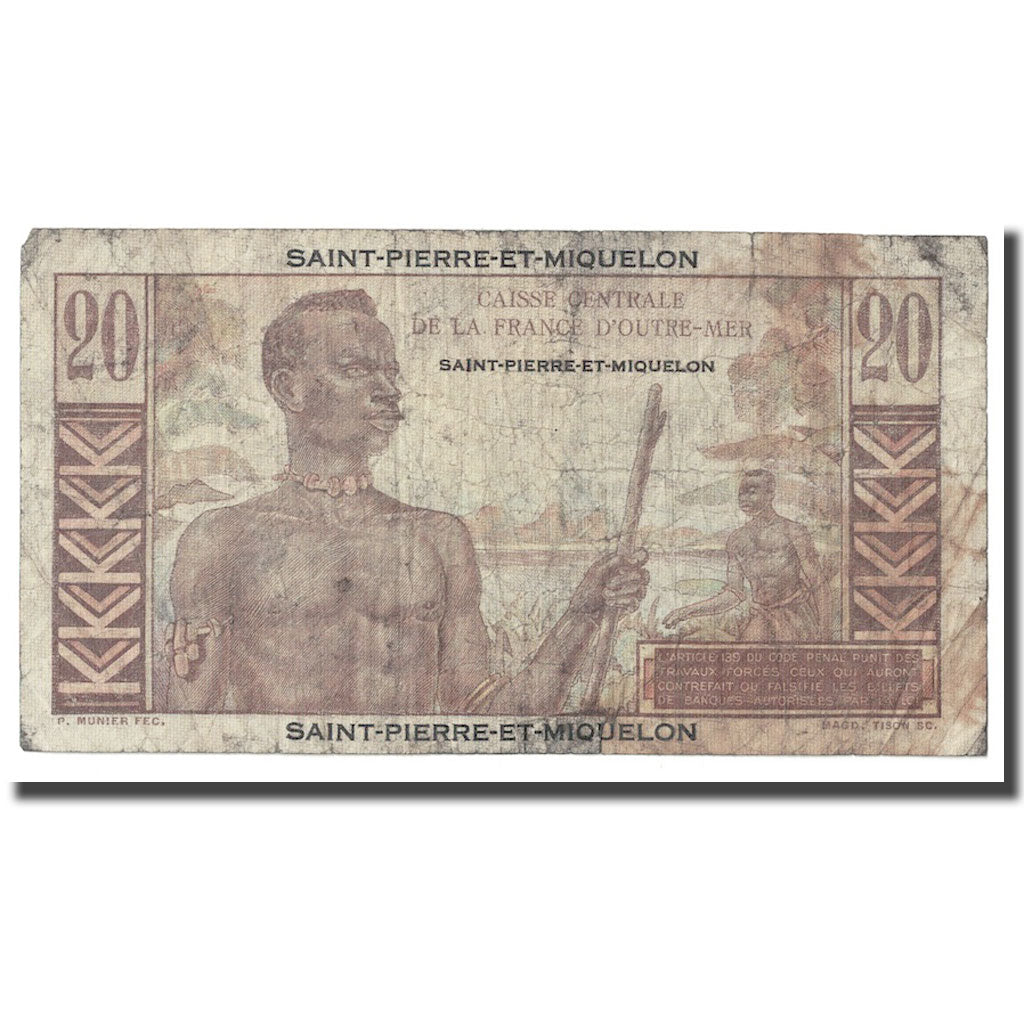 São Pedro e Miquelão, 20 Francs, Undated (1950-1960), VG(8-10), KM:24