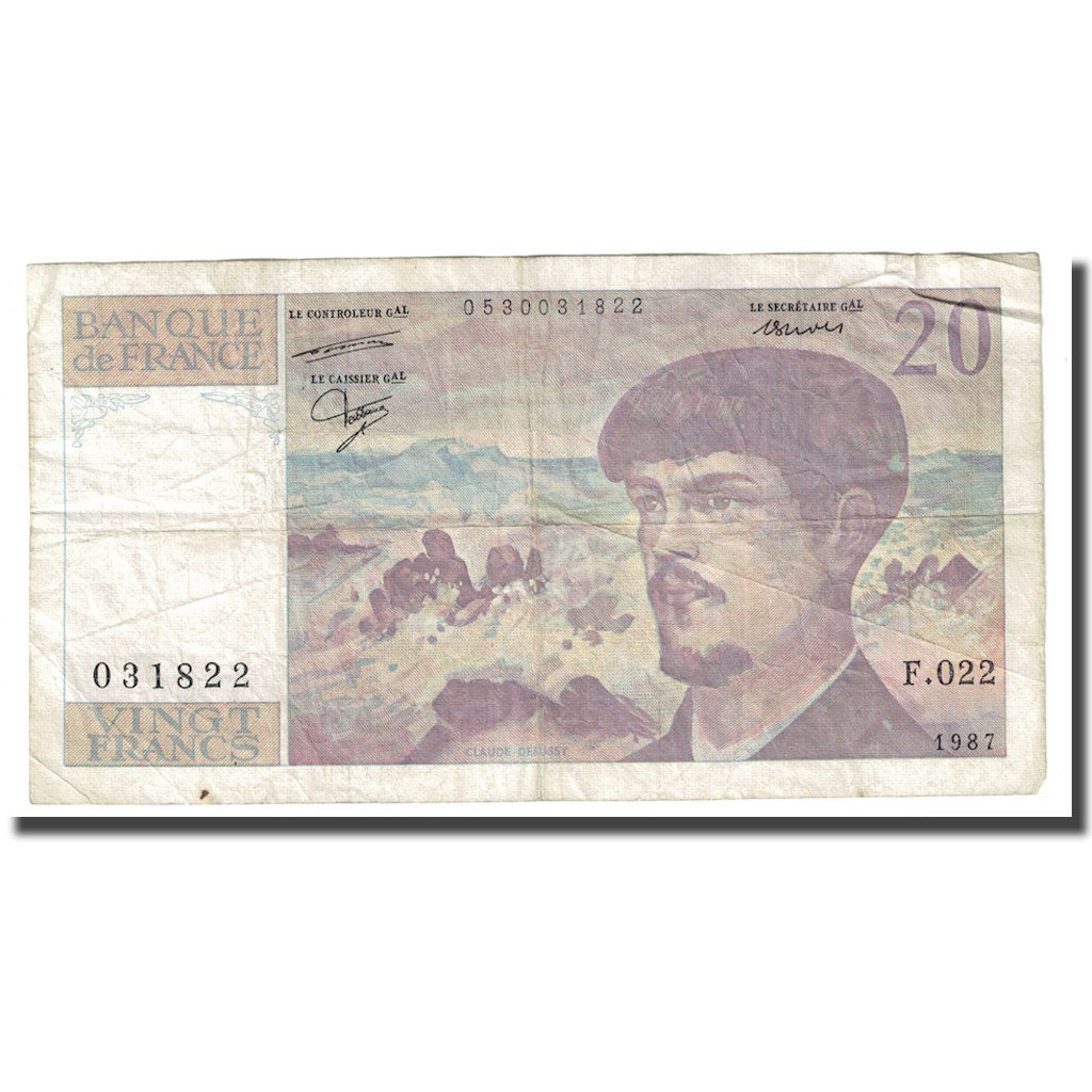 France, 20 Francs, Debussy, 1987, TB, Fayette:66.8, KM:151b