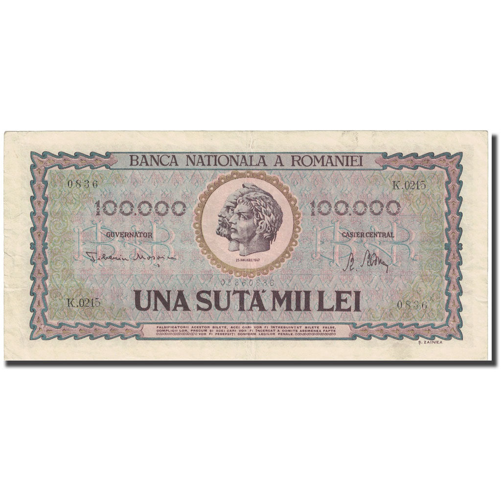 Geldschein, Rumänien, 100,000 Lei, 1947, 1947-01-25, KM:59a, SS