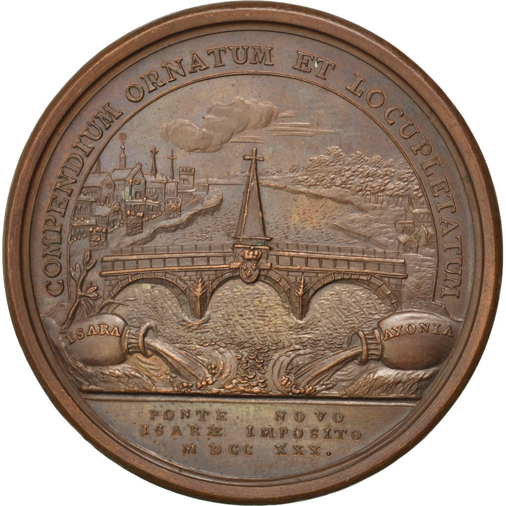 France, Medal, Le Pont de Compiègne, Louis XV, 1730, AU(55-58), Copper
