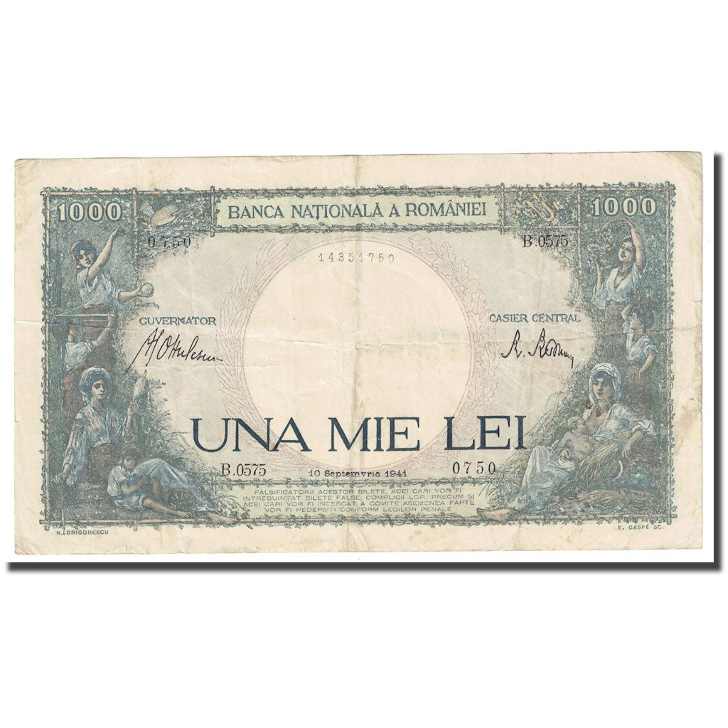 Banconote, Romania, 1000 Lei, 1941, 1941-09-10, KM:52a, MB+